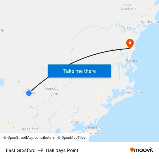 East Gresford to Hallidays Point map