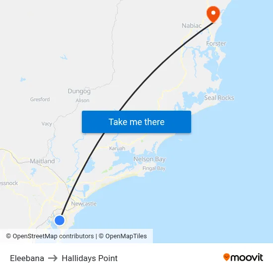 Eleebana to Hallidays Point map