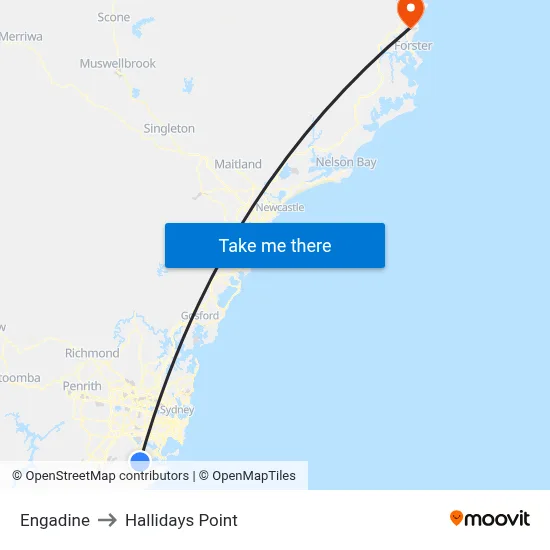 Engadine to Hallidays Point map