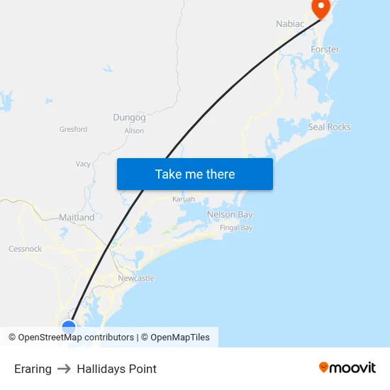 Eraring to Hallidays Point map