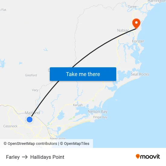 Farley to Hallidays Point map