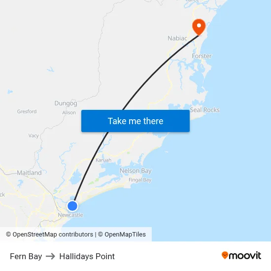 Fern Bay to Hallidays Point map