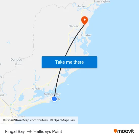Fingal Bay to Hallidays Point map