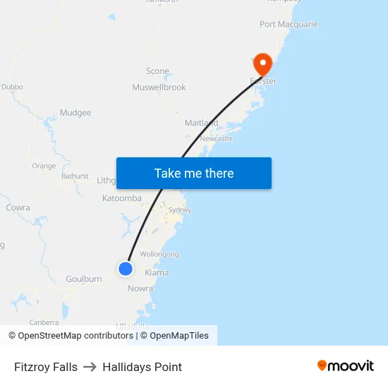 Fitzroy Falls to Hallidays Point map