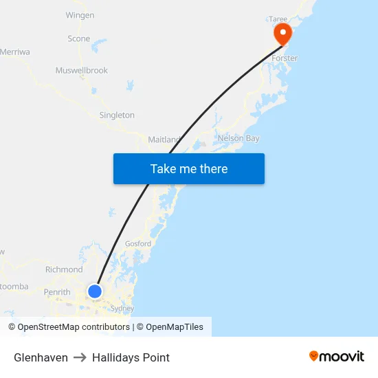 Glenhaven to Hallidays Point map