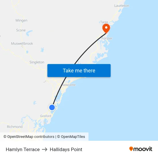 Hamlyn Terrace to Hallidays Point map