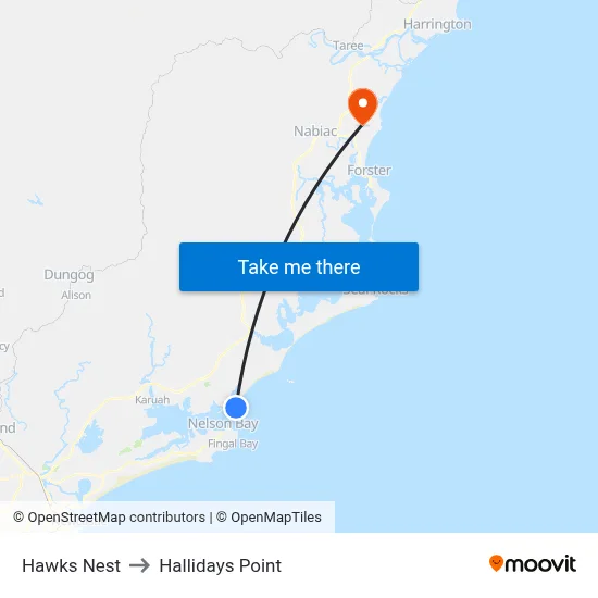 Hawks Nest to Hallidays Point map