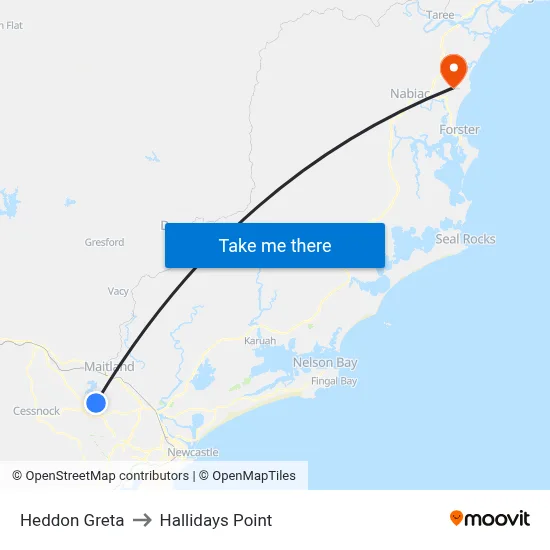 Heddon Greta to Hallidays Point map