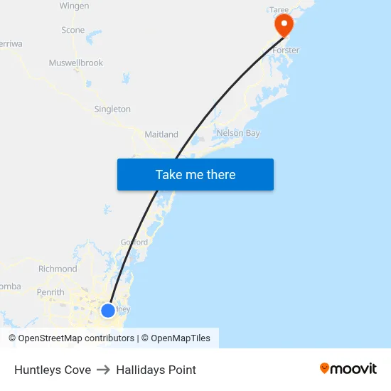 Huntleys Cove to Hallidays Point map