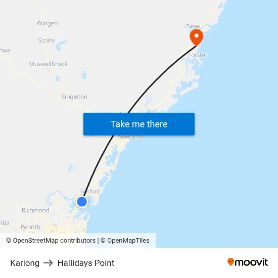 Kariong to Hallidays Point map