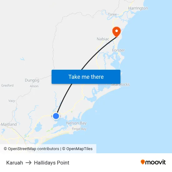 Karuah to Hallidays Point map