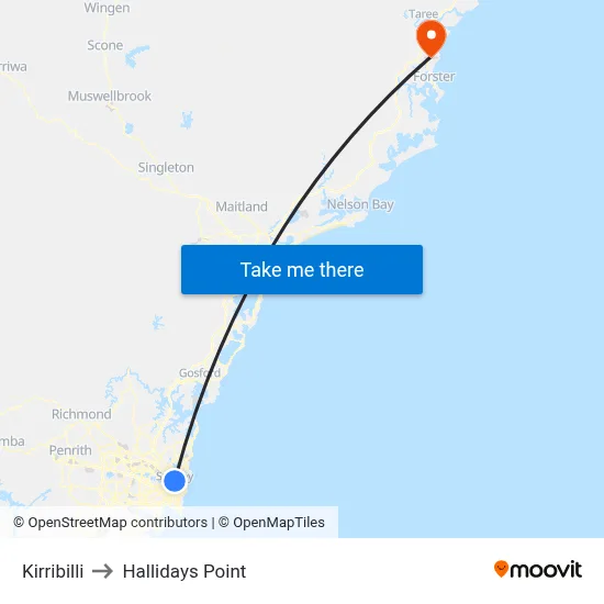 Kirribilli to Hallidays Point map
