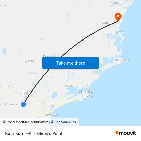 Kurri Kurri to Hallidays Point map