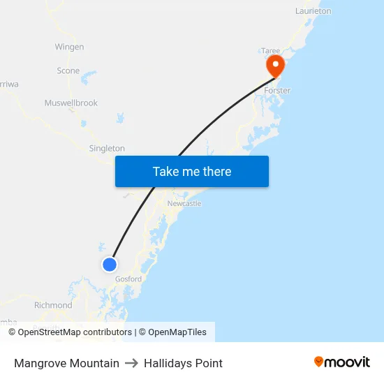 Mangrove Mountain to Hallidays Point map