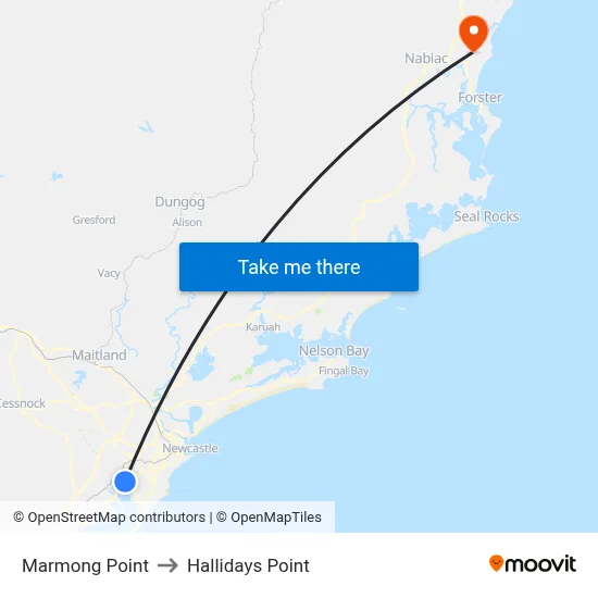 Marmong Point to Hallidays Point map