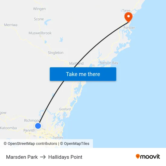 Marsden Park to Hallidays Point map