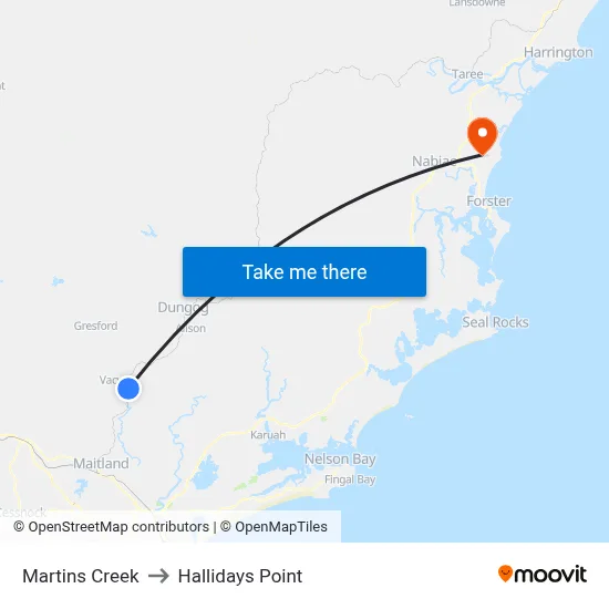 Martins Creek to Hallidays Point map