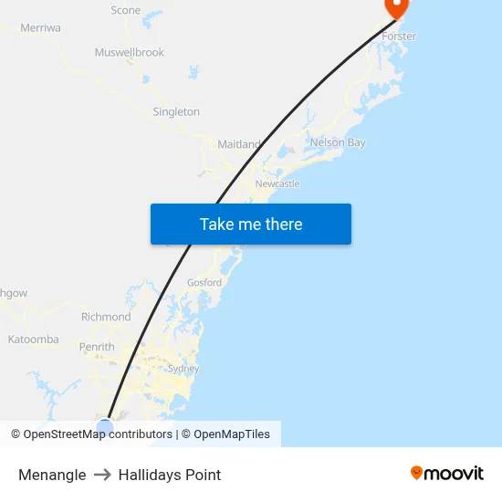 Menangle to Hallidays Point map