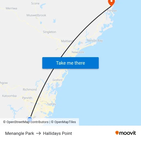 Menangle Park to Hallidays Point map