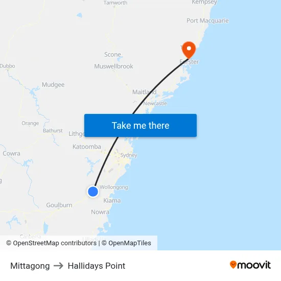 Mittagong to Hallidays Point map