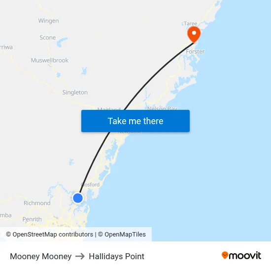 Mooney Mooney to Hallidays Point map