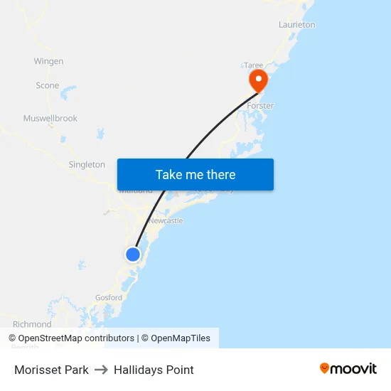 Morisset Park to Hallidays Point map