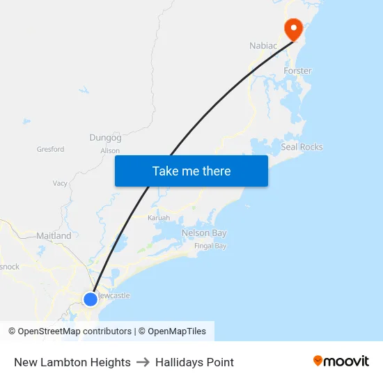 New Lambton Heights to Hallidays Point map