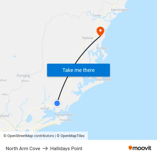 North Arm Cove to Hallidays Point map
