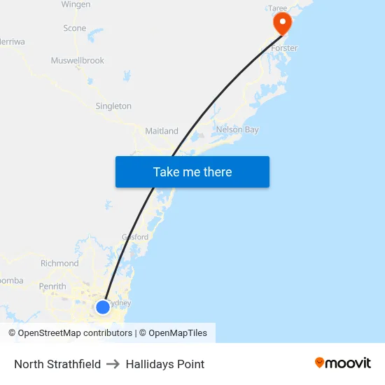North Strathfield to Hallidays Point map