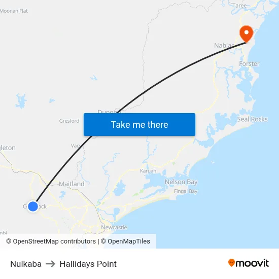 Nulkaba to Hallidays Point map