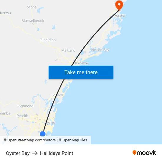 Oyster Bay to Hallidays Point map