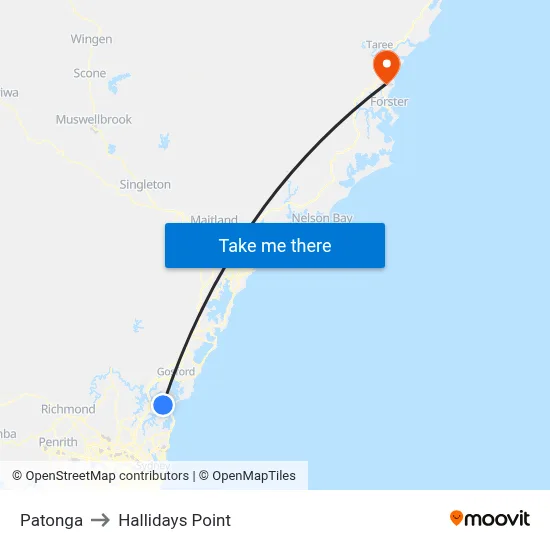 Patonga to Hallidays Point map