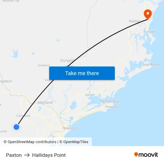 Paxton to Hallidays Point map