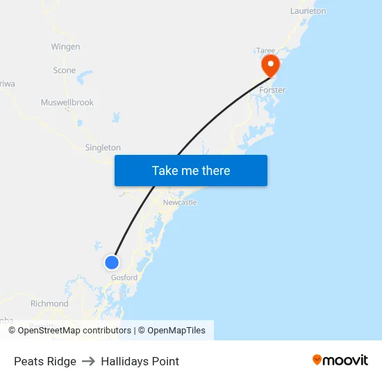 Peats Ridge to Hallidays Point map