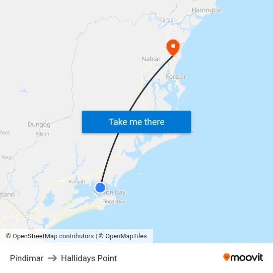 Pindimar to Hallidays Point map