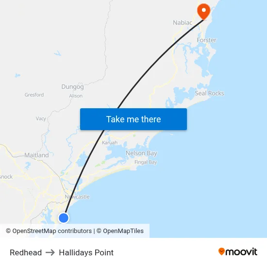 Redhead to Hallidays Point map