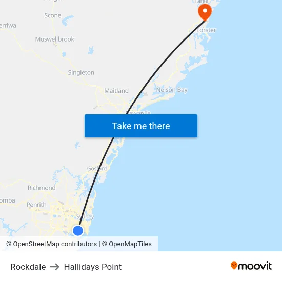 Rockdale to Hallidays Point map