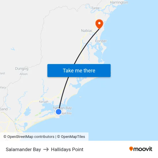 Salamander Bay to Hallidays Point map