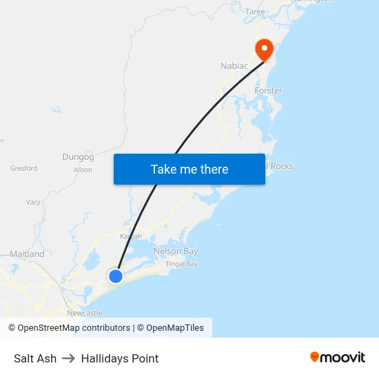 Salt Ash to Hallidays Point map