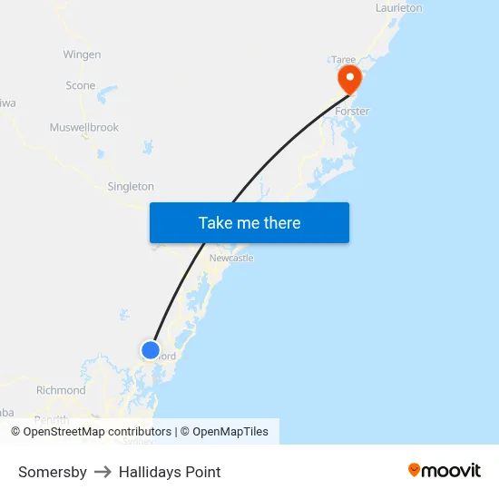 Somersby to Hallidays Point map