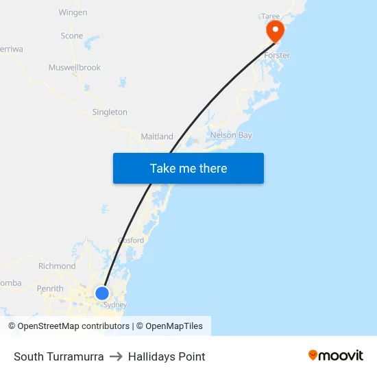 South Turramurra to Hallidays Point map