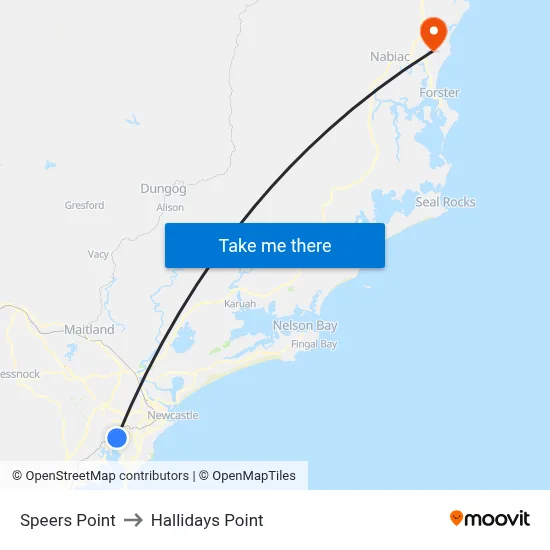 Speers Point to Hallidays Point map