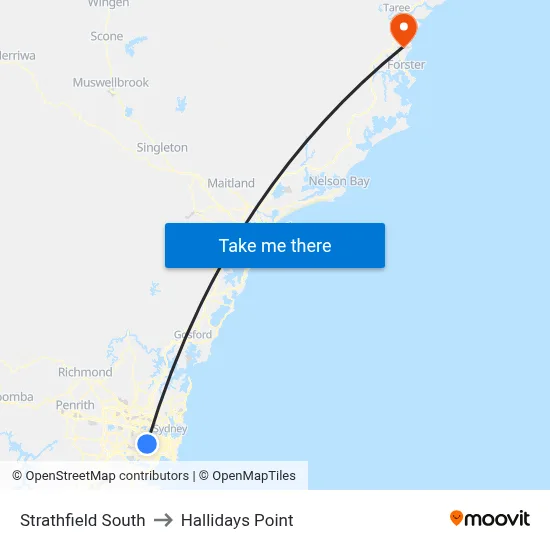 Strathfield South to Hallidays Point map
