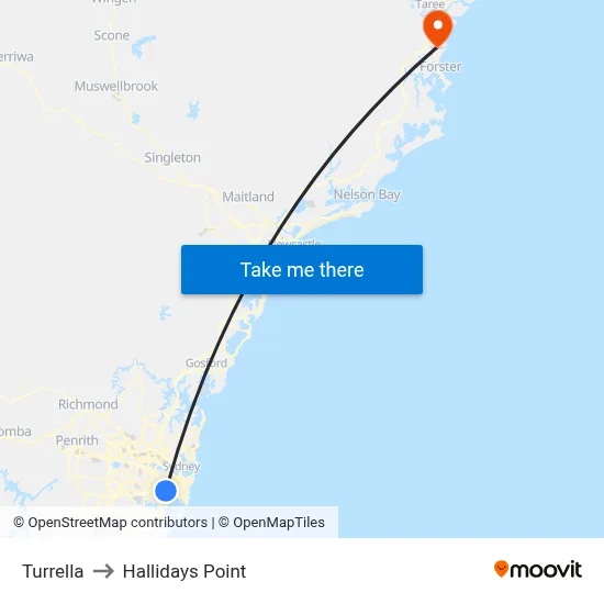 Turrella to Hallidays Point map