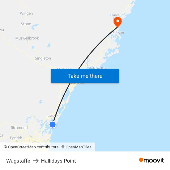 Wagstaffe to Hallidays Point map