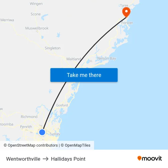 Wentworthville to Hallidays Point map