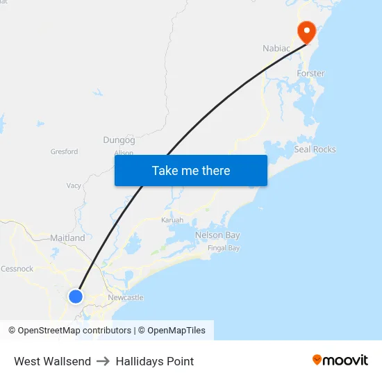West Wallsend to Hallidays Point map