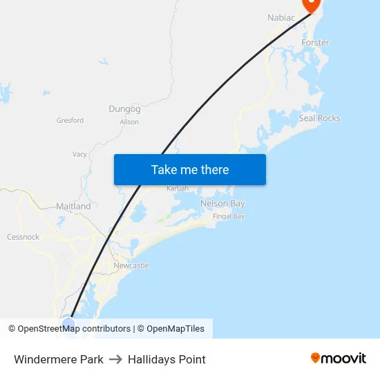 Windermere Park to Hallidays Point map