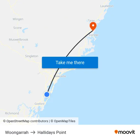 Woongarrah to Hallidays Point map