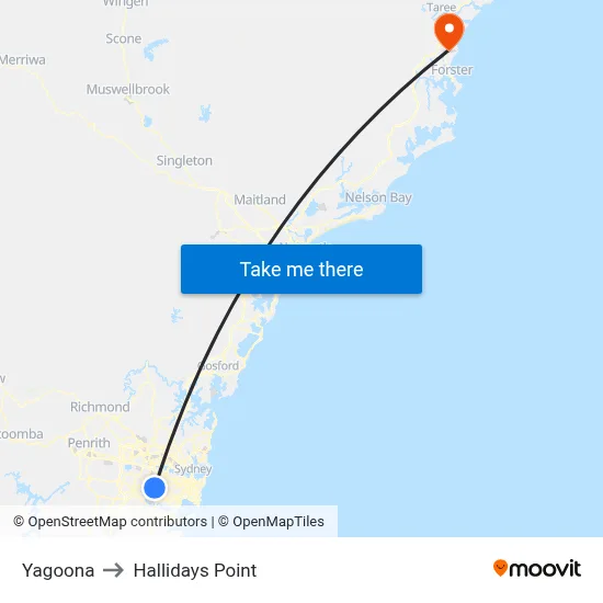 Yagoona to Hallidays Point map